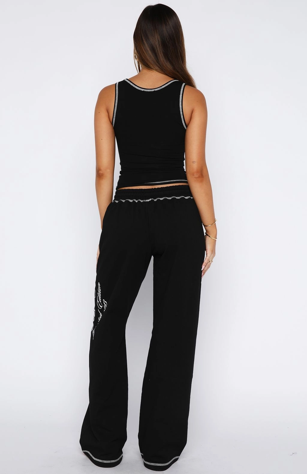 Layered Neckline AntiPilling Finish Don't Need Anyone Track Pants Black