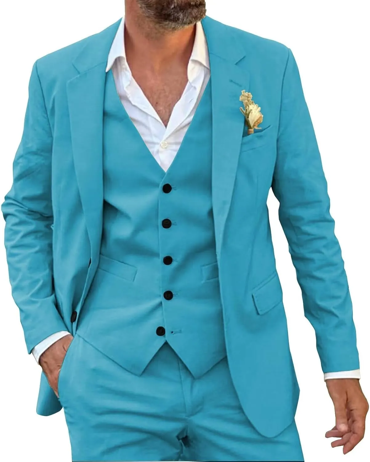 SHUZHXLZANGY Men's 3 Piece Summer Linen Suits for Men Slim Fit Casual Suit for Beach Wedding Suits Prom Suits Formal Business