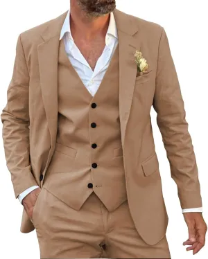 SHUZHXLZANGY Men's 3 Piece Summer Linen Suits for Men Slim Fit Casual Suit for Beach Wedding Suits Prom Suits Formal Business