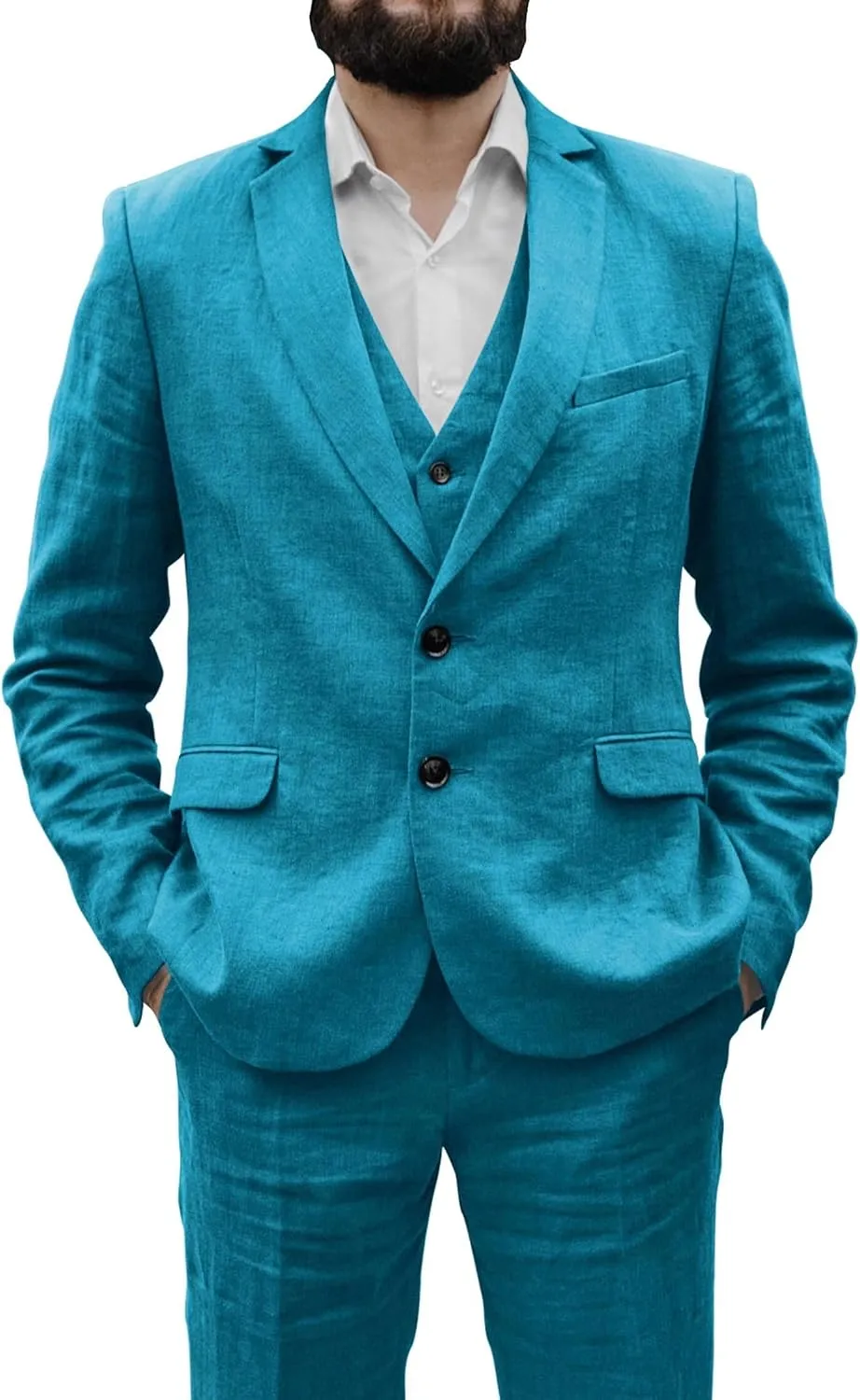 SHUZHXLZANGY Men's 3 Piece Summer Linen Suits for Men Slim Fit Casual Suit for Beach Wedding Suits Prom Suits Formal Business