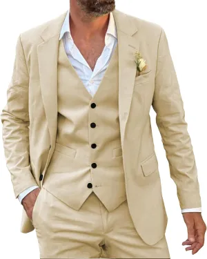 SHUZHXLZANGY Men's 3 Piece Summer Linen Suits for Men Slim Fit Casual Suit for Beach Wedding Suits Prom Suits Formal Business