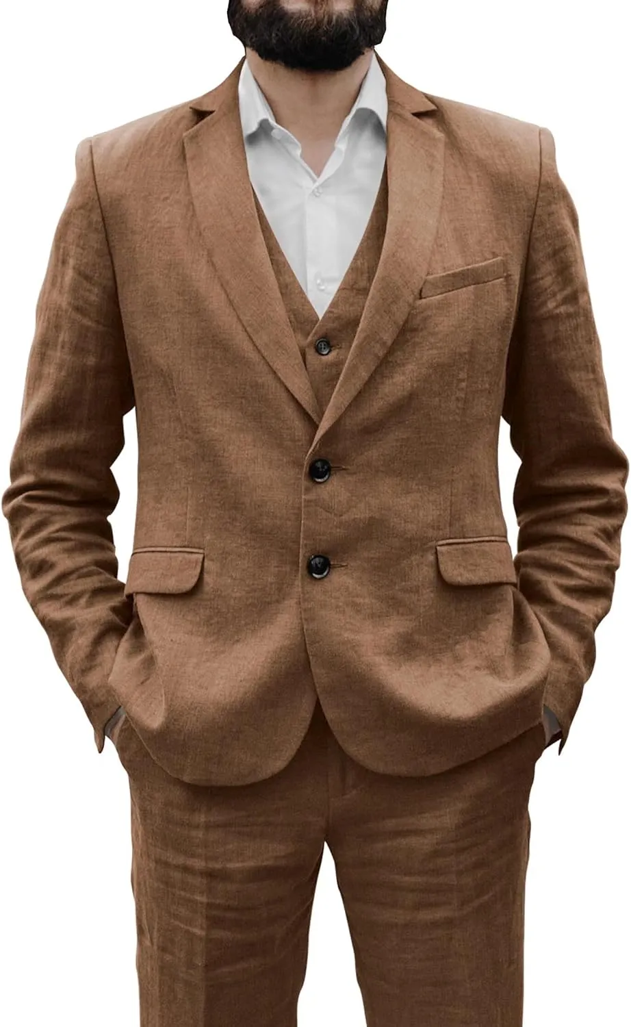 SHUZHXLZANGY Men's 3 Piece Summer Linen Suits for Men Slim Fit Casual Suit for Beach Wedding Suits Prom Suits Formal Business