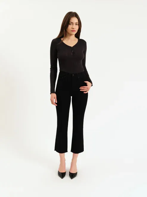 Button front SoftCottonBlend Shy Girl Crop Flare - After Party