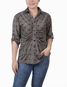 3/4 Roll Tab Rouched-Front Top Everyday Comfort Fit