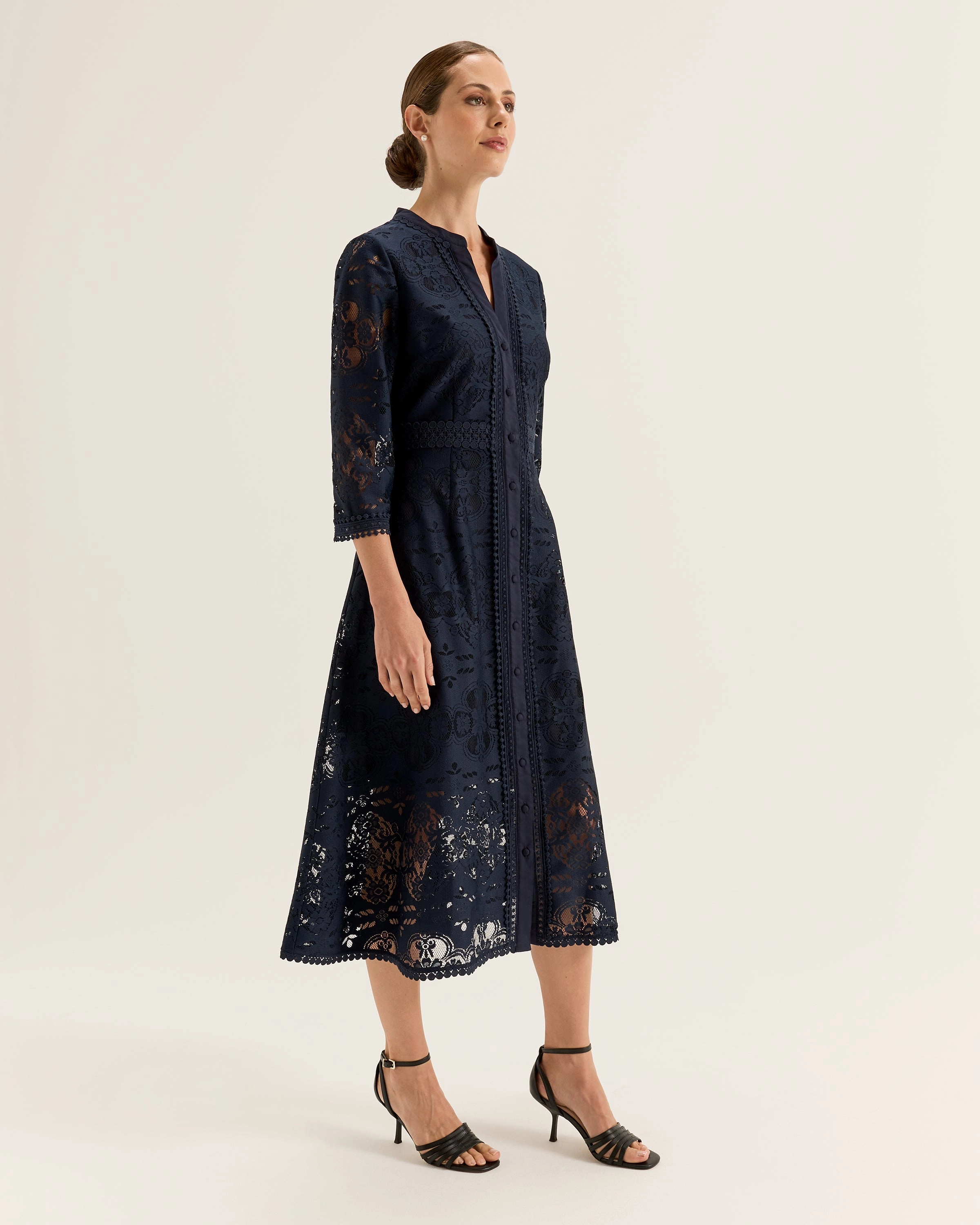 Nostalgia Lace Shirtdress Statement-Buttons Long Sleeve