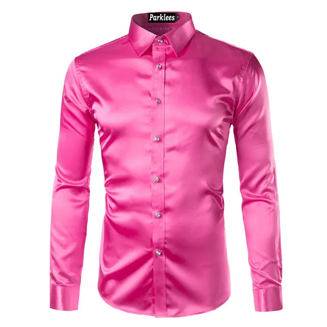 Silky Satin Men Dress Shirt For Formal, Party and Clubbing