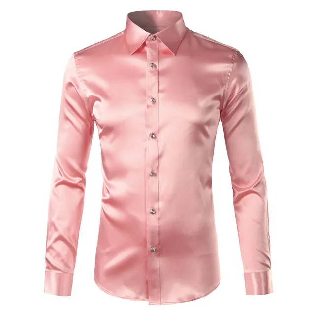 Silky Satin Men Dress Shirt For Formal, Party and Clubbing