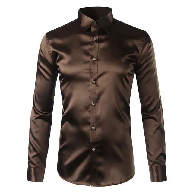 Silky Satin Men Dress Shirt For Formal, Party and Clubbing