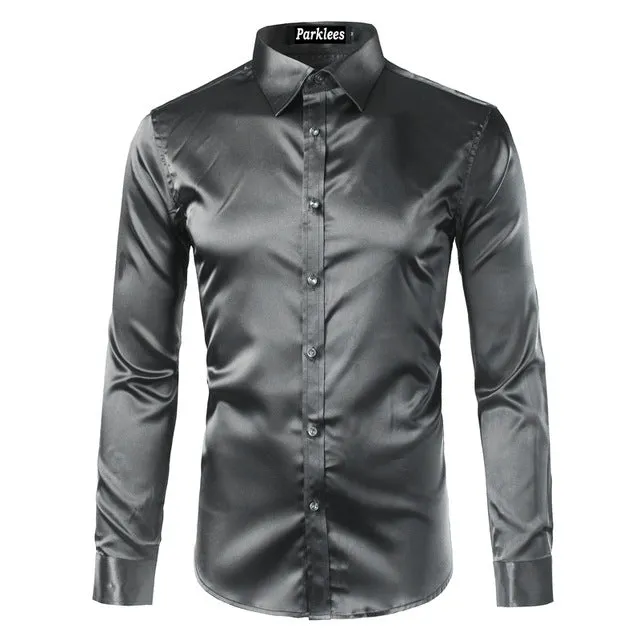 Silky Satin Men Dress Shirt For Formal, Party and Clubbing
