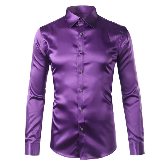Silky Satin Men Dress Shirt For Formal, Party and Clubbing