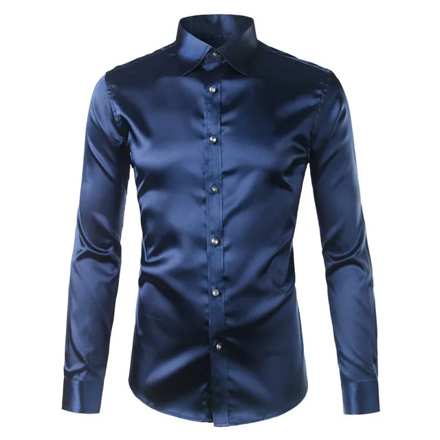 Silky Satin Men Dress Shirt For Formal, Party and Clubbing
