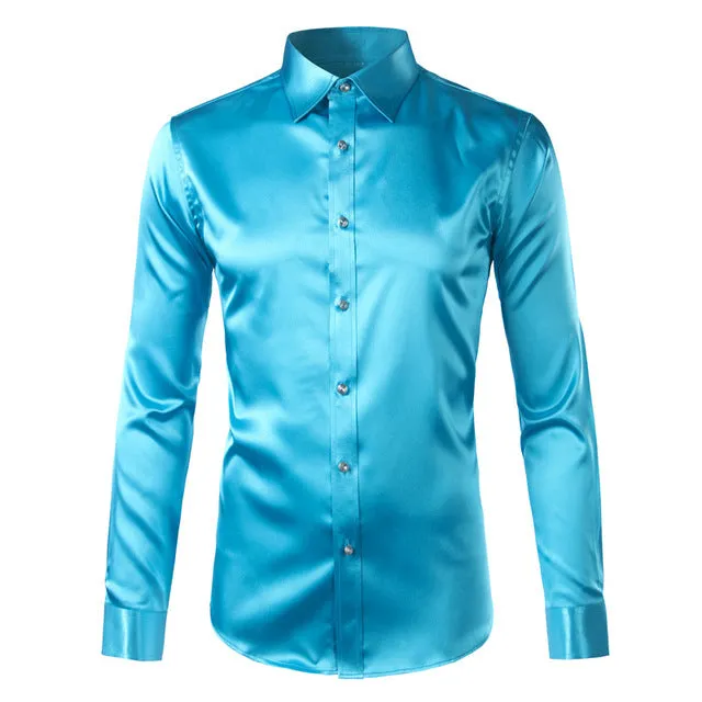 Silky Satin Men Dress Shirt For Formal, Party and Clubbing