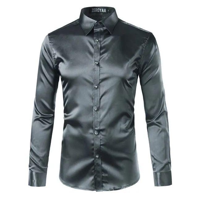 Silky Satin Men Dress Shirt For Formal, Party and Clubbing