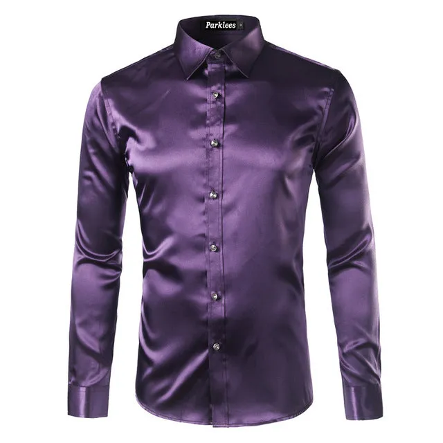 Silky Satin Men Dress Shirt For Formal, Party and Clubbing