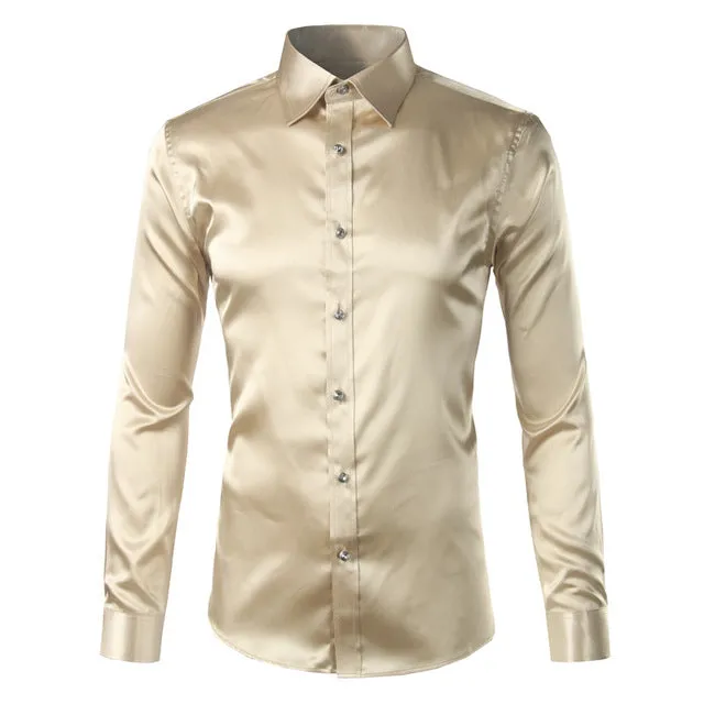 Silky Satin Men Dress Shirt For Formal, Party and Clubbing