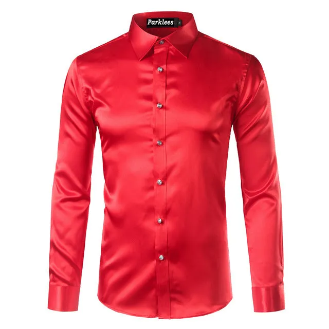 Silky Satin Men Dress Shirt For Formal, Party and Clubbing