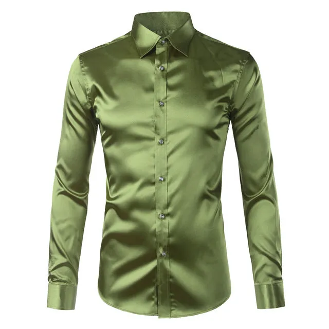 Silky Satin Men Dress Shirt For Formal, Party and Clubbing