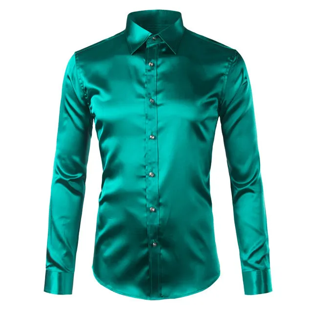 Silky Satin Men Dress Shirt For Formal, Party and Clubbing