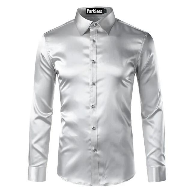 Silky Satin Men Dress Shirt For Formal, Party and Clubbing