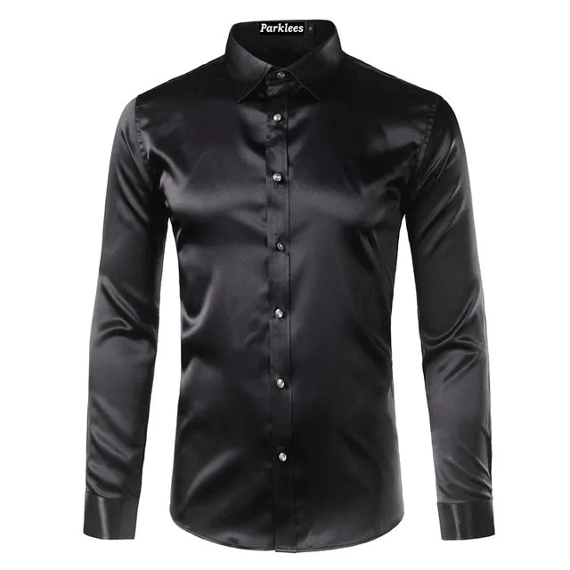 Silky Satin Men Dress Shirt For Formal, Party and Clubbing