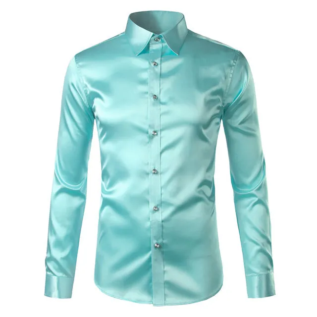 Silky Satin Men Dress Shirt For Formal, Party and Clubbing