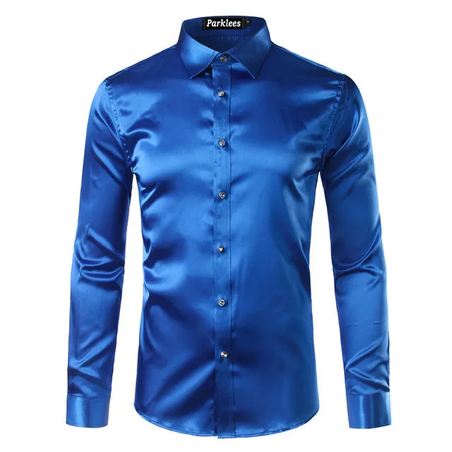Silky Satin Men Dress Shirt For Formal, Party and Clubbing