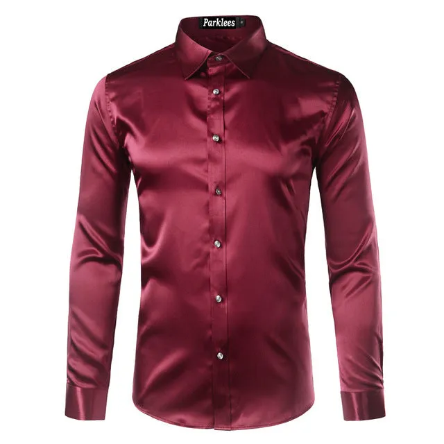 Silky Satin Men Dress Shirt For Formal, Party and Clubbing