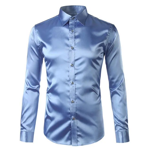 Silky Satin Men Dress Shirt For Formal, Party and Clubbing