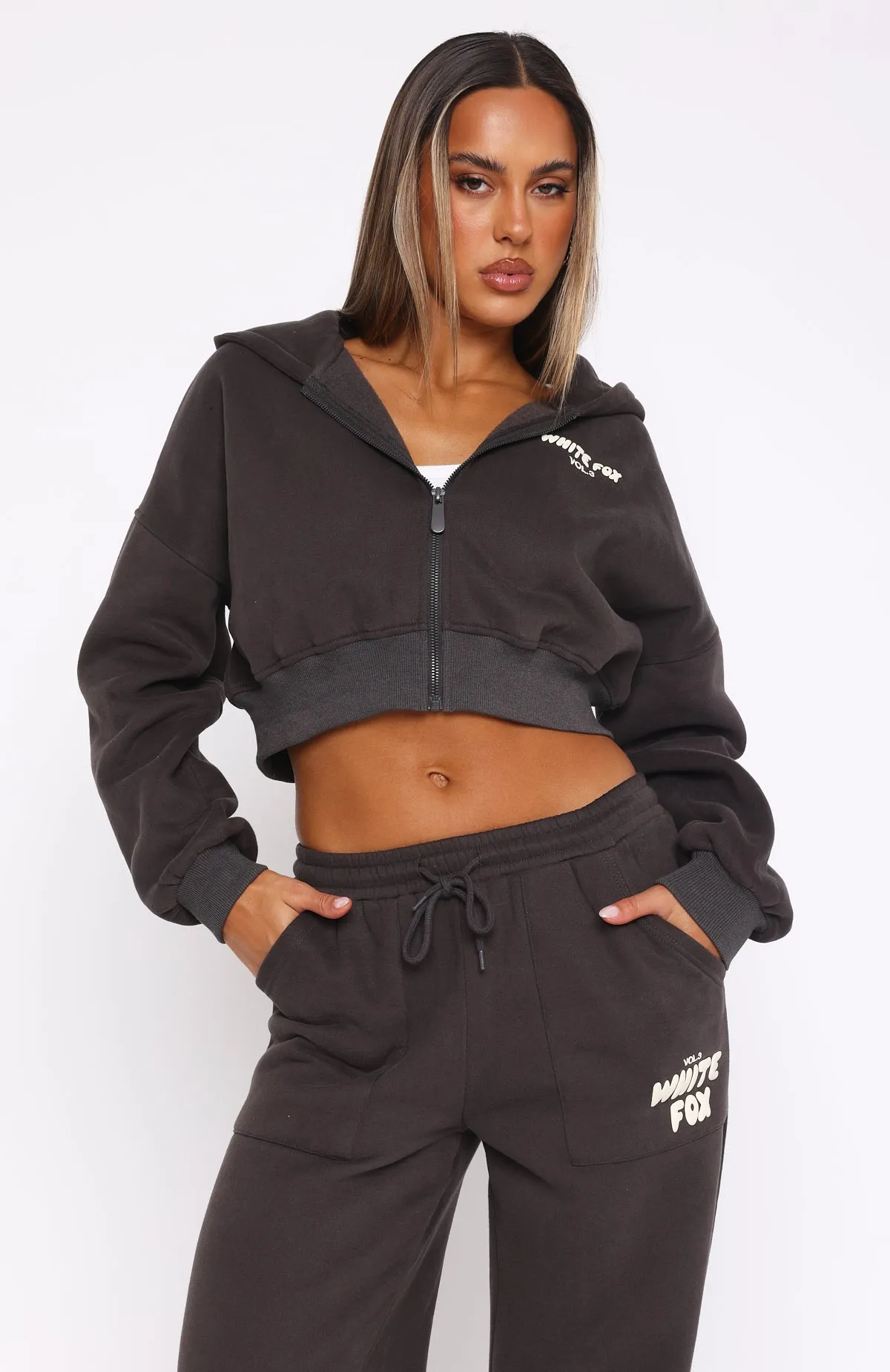 Thermal Lined Cuffs Easy Fit Offstage Cropped Zip Hoodie Shadow