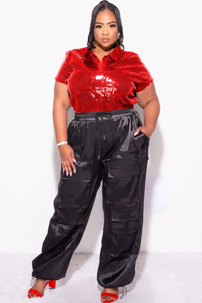 All Season Fit Final Sale Plus Size Collar Sequin Top in Red