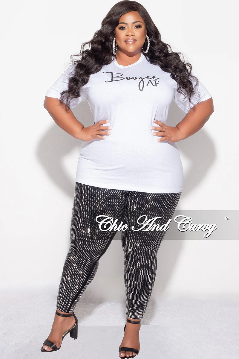 Final Sale Plus Size Short Sleeve Crew Neck Boujee AF T-Shirt in White (Top Only) Quick-Dry Material