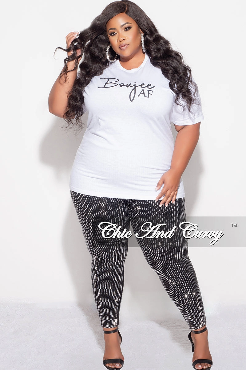 Final Sale Plus Size Short Sleeve Crew Neck Boujee AF T-Shirt in White (Top Only) Casual Wear Natural Movement