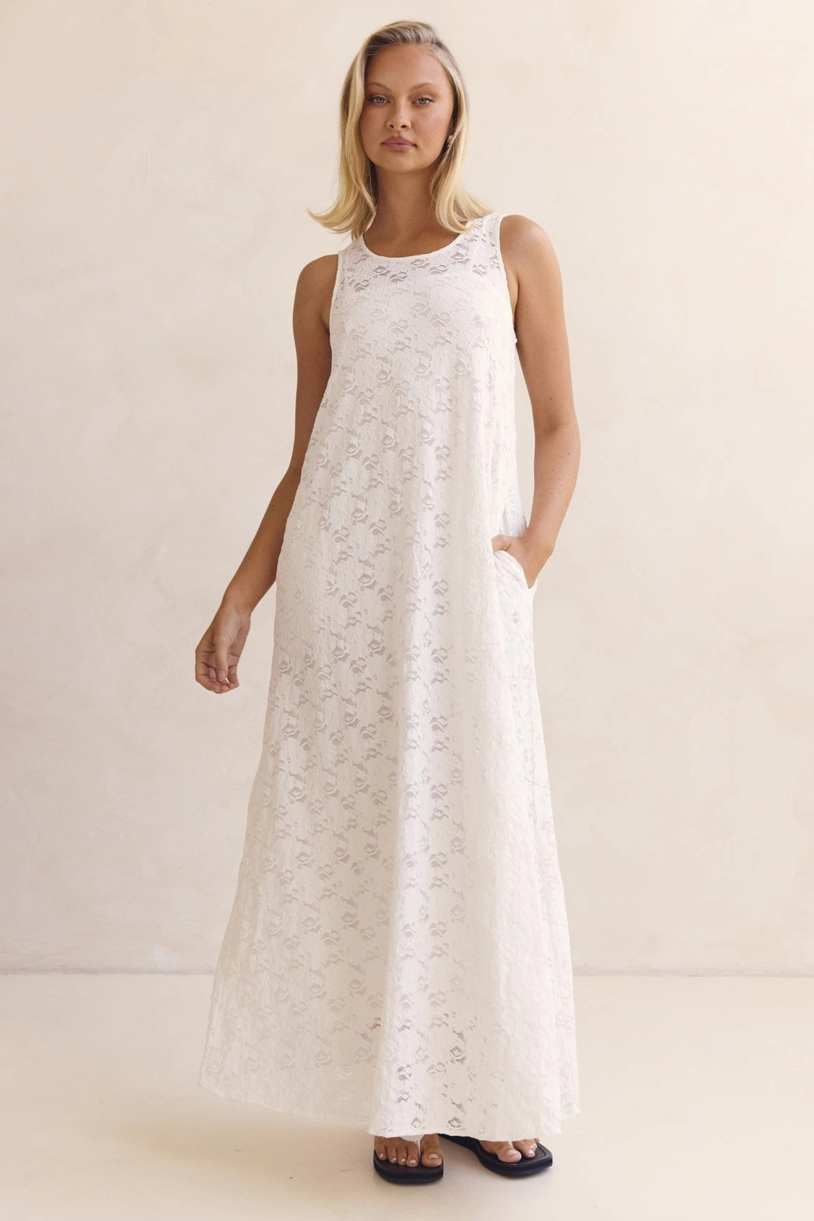 Isabel Lace Maxi Dress (White) summer breeze