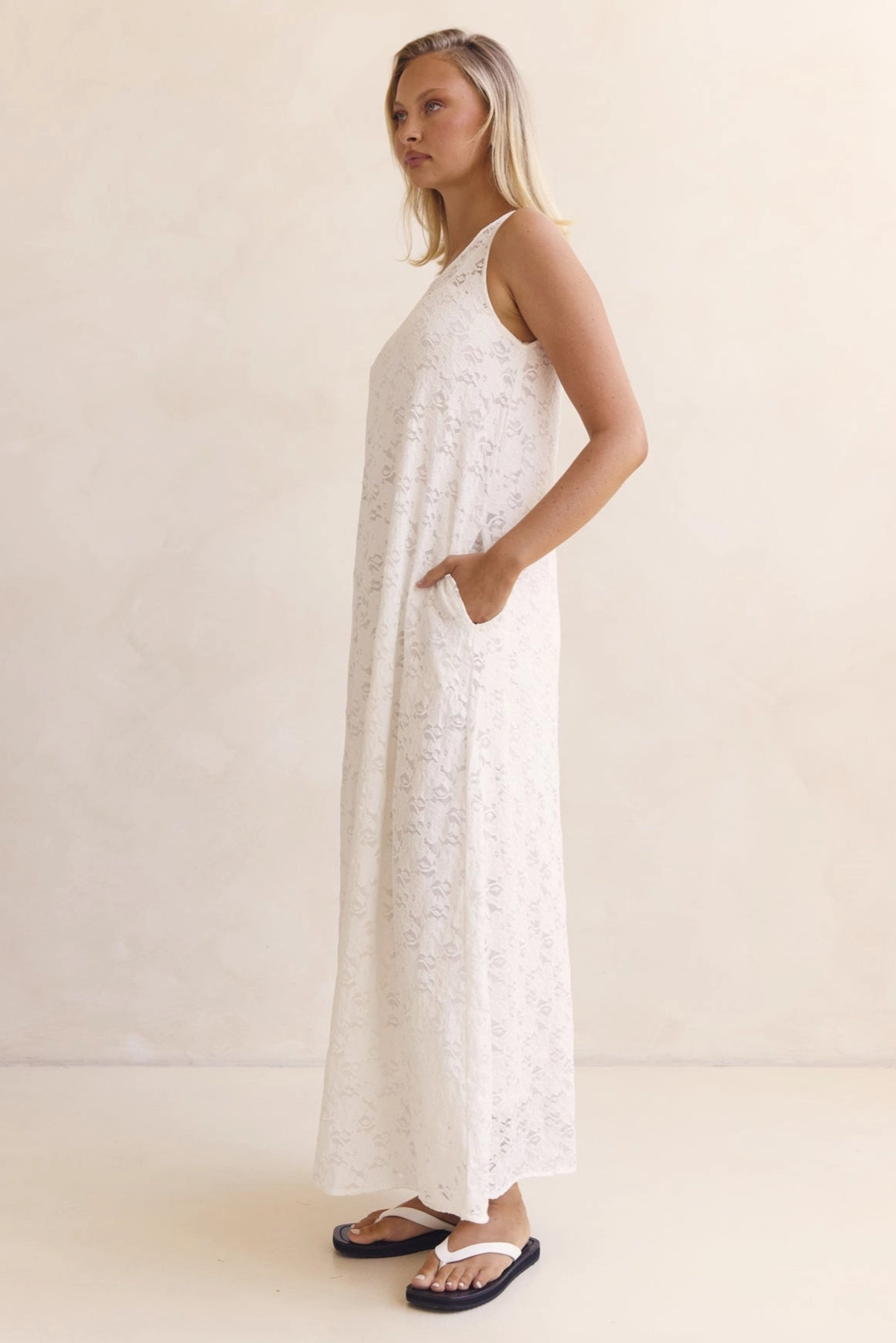 Isabel Lace Maxi Dress (White) Rose Flush