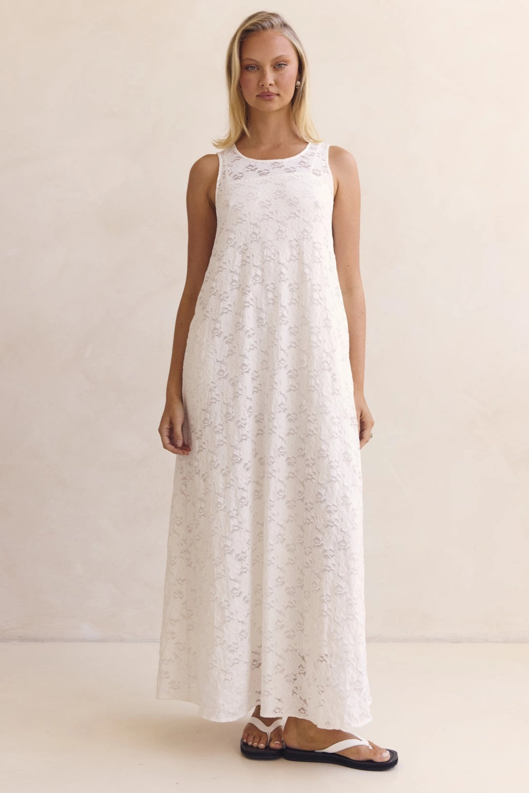 Soft Neutral Isabel Lace Maxi Dress (White)