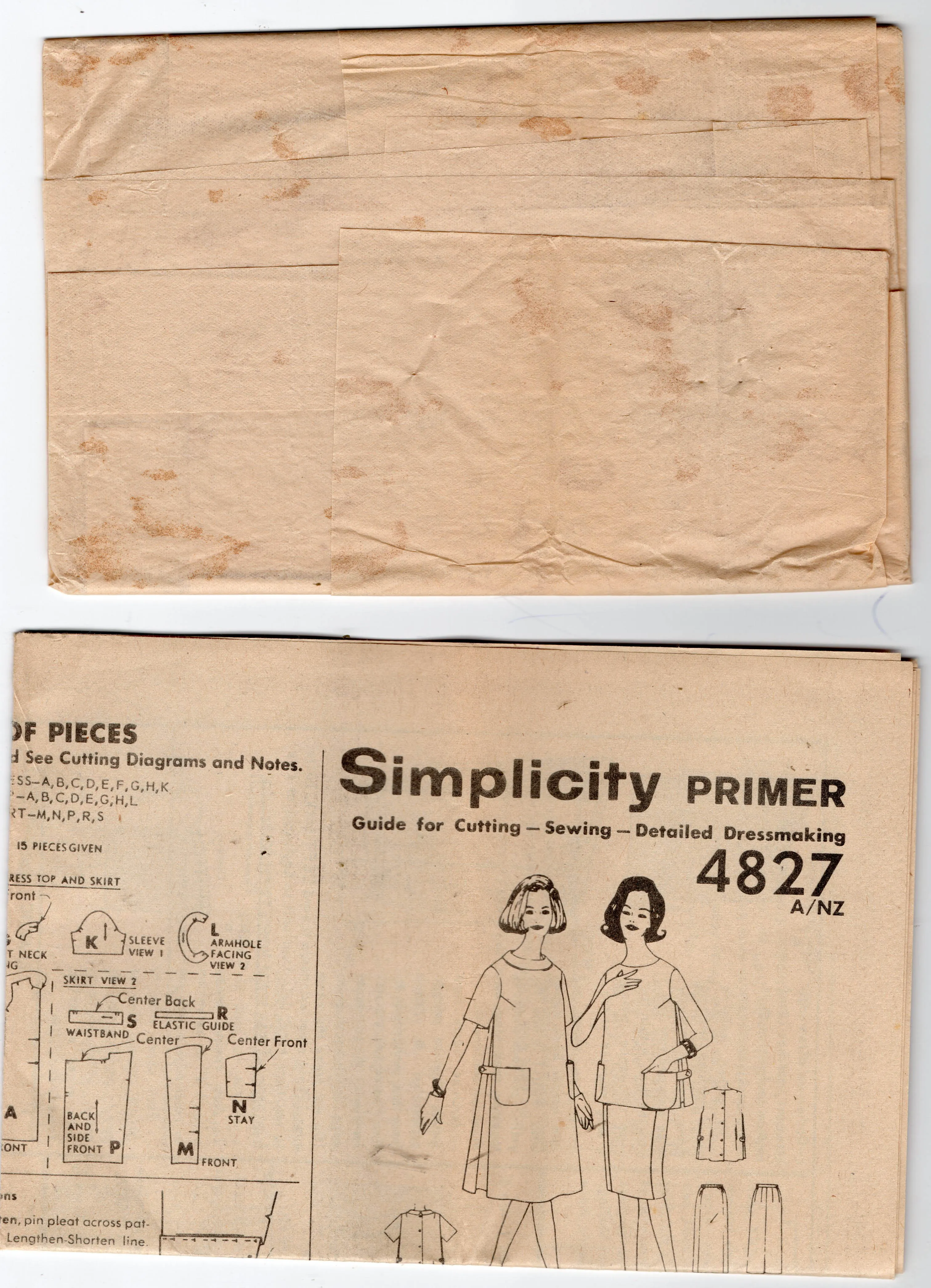 Simplicity 4827 Maternity Shift Dress Skirt & Top 1960s Vintage Sewing Pattern Size 14 Bust 34 inches