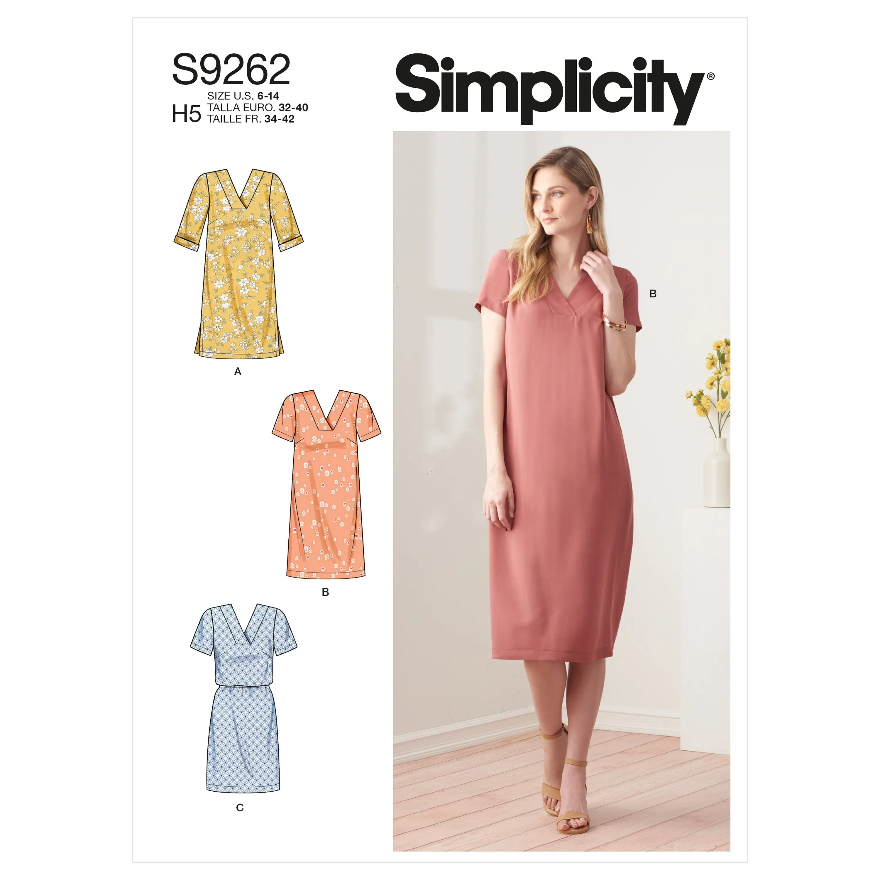 Simplicity Sewing Pattern 9262 V-neckline Shift Dresses