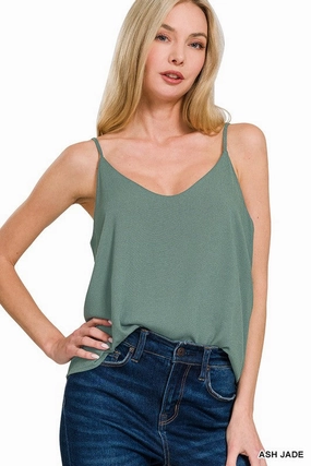 Lucy 2 Layered Rayon Slub Woven Cropped Camisole TonalStitching