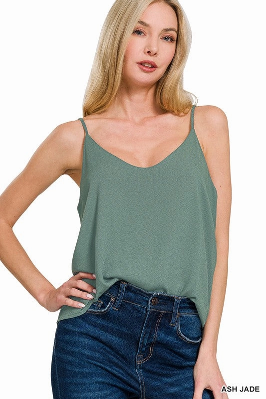 Lucy 2 Layered Rayon Slub Woven Cropped Camisole TonalStitching