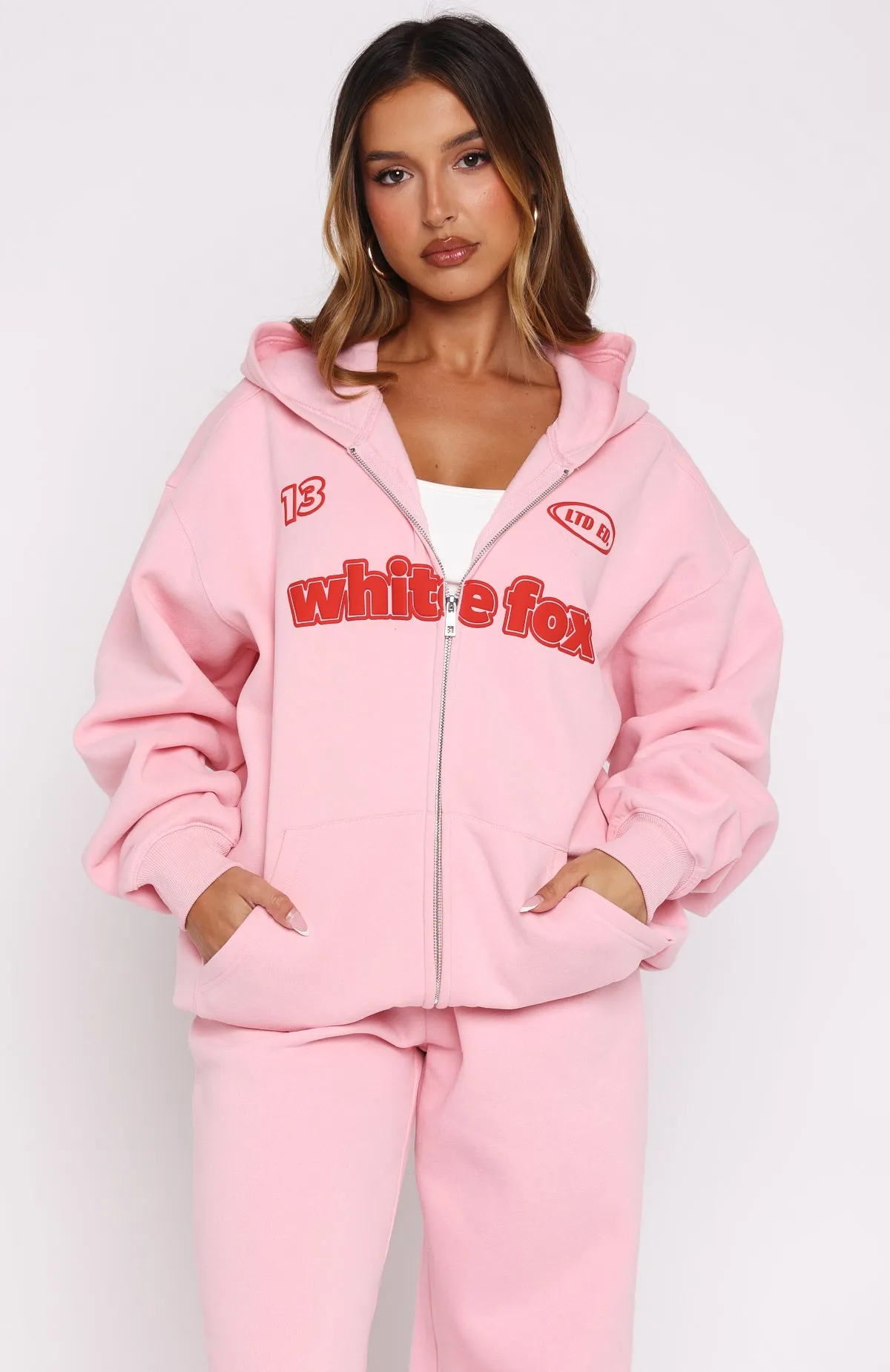Ready To Go Zip Front Hoodie Pink Smart Look