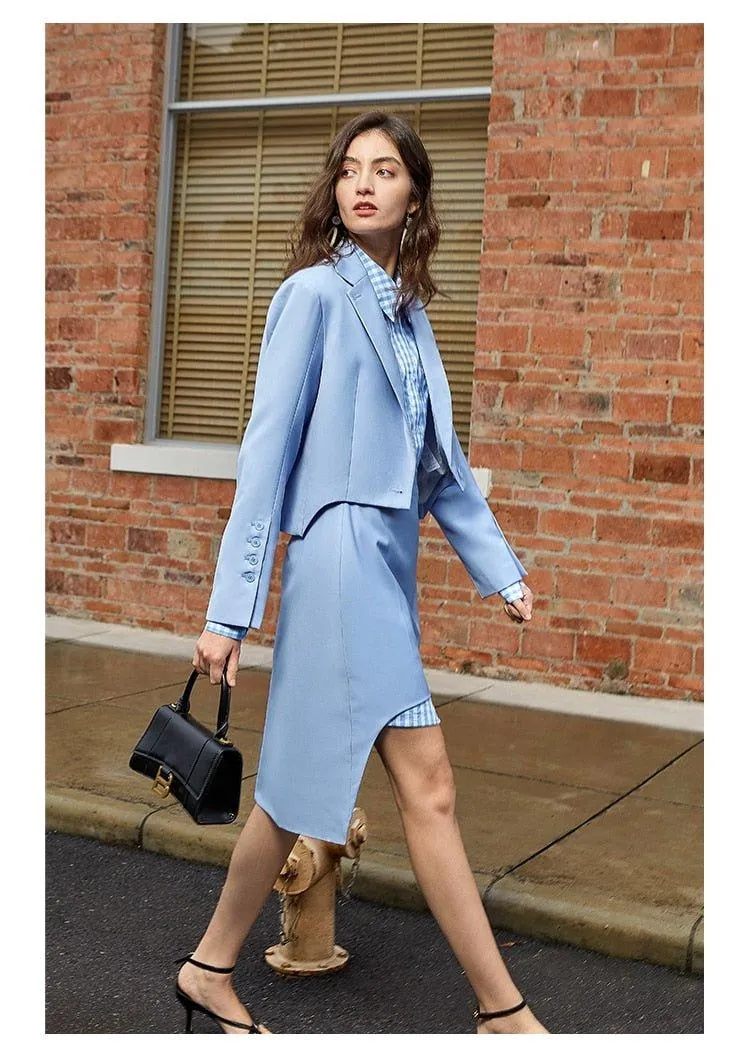Skirt Suit   Jacket Short Mini Skirt Fashion Two - Piece Sets light blue suit - Hemi