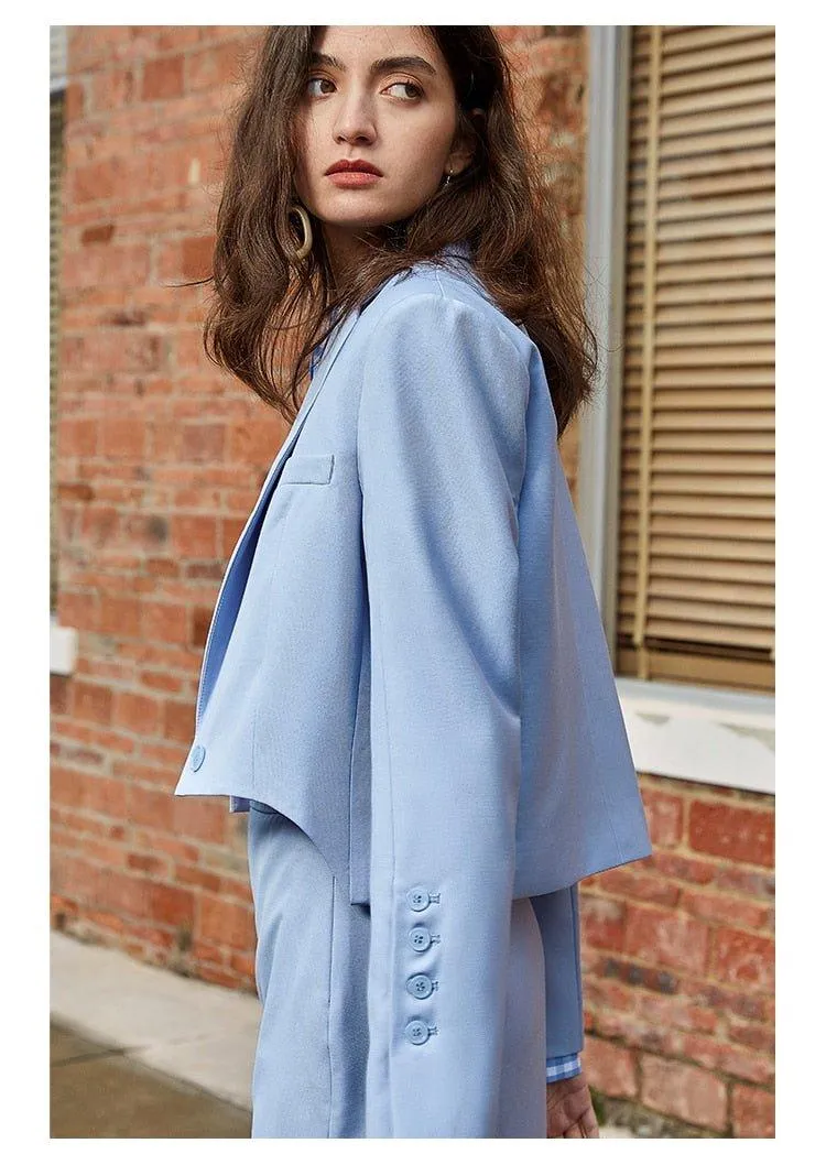 Skirt Suit   Jacket Short Mini Skirt Fashion Two - Piece Sets light blue suit - Hemi
