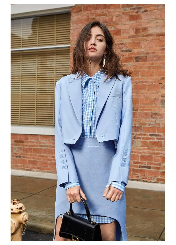 Skirt Suit   Jacket Short Mini Skirt Fashion Two - Piece Sets light blue suit - Hemi
