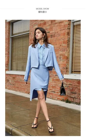 Skirt Suit   Jacket Short Mini Skirt Fashion Two - Piece Sets light blue suit - Hemi