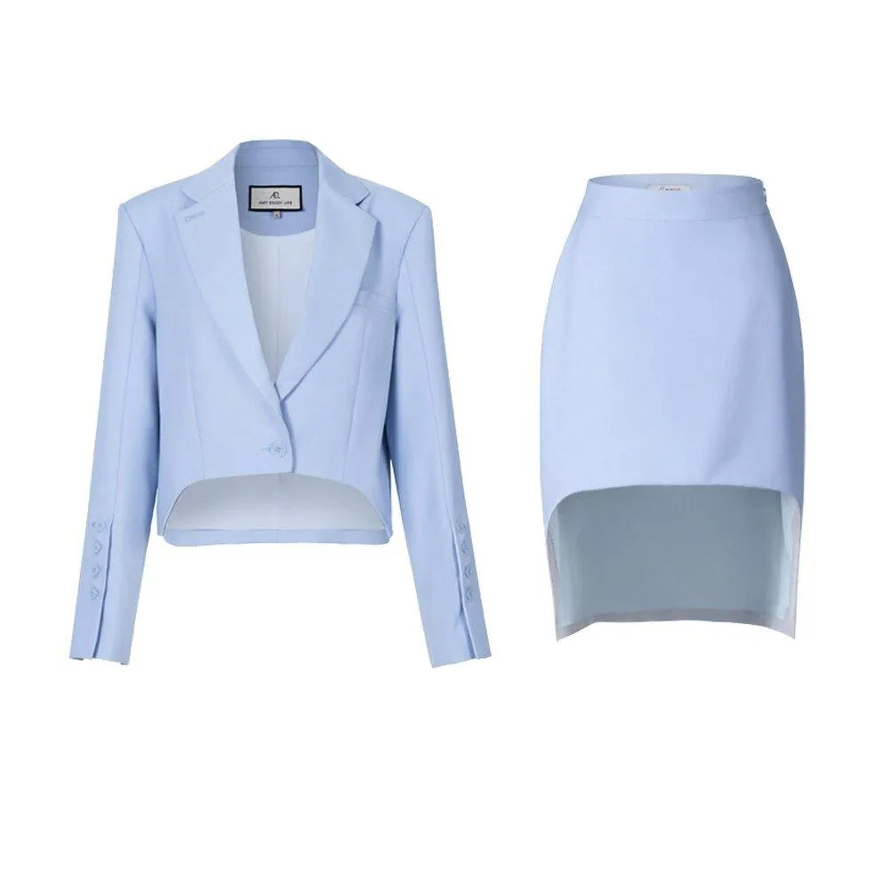 Skirt Suit   Jacket Short Mini Skirt Fashion Two - Piece Sets light blue suit - Hemi