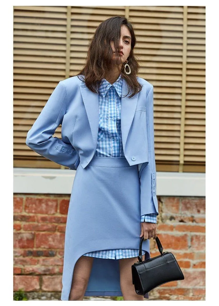 Skirt Suit   Jacket Short Mini Skirt Fashion Two - Piece Sets light blue suit - Hemi