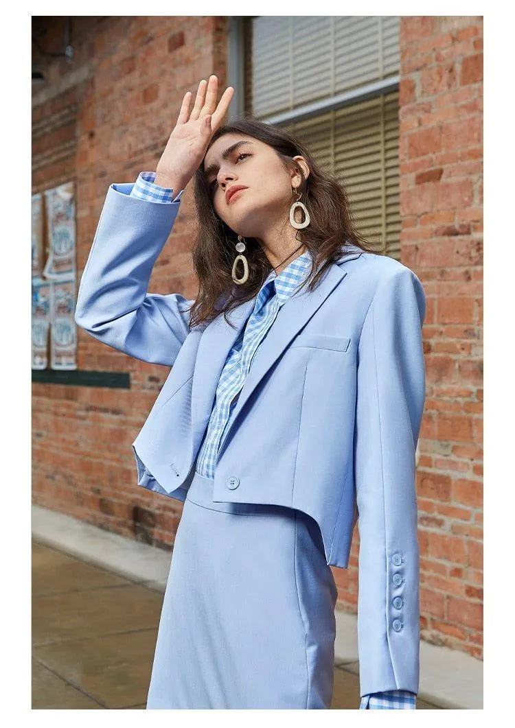 Skirt Suit   Jacket Short Mini Skirt Fashion Two - Piece Sets light blue suit - Hemi