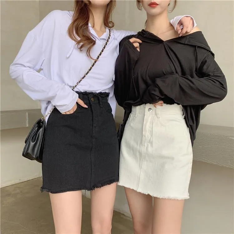 Skirt Women Hong Kong Slim Look High Waist White All-Matching Student Korean Hip Flattering A-Line Skirt