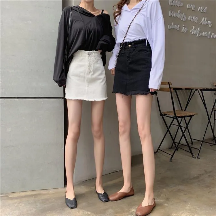 Skirt Women Hong Kong Slim Look High Waist White All-Matching Student Korean Hip Flattering A-Line Skirt