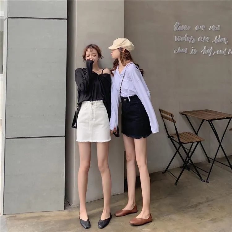Skirt Women Hong Kong Slim Look High Waist White All-Matching Student Korean Hip Flattering A-Line Skirt